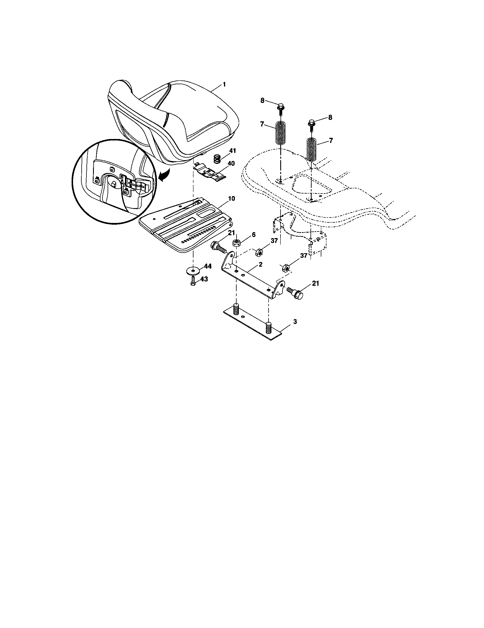 Seat Diagram and Parts List for 917287120  Craftsman Lawn Tractor