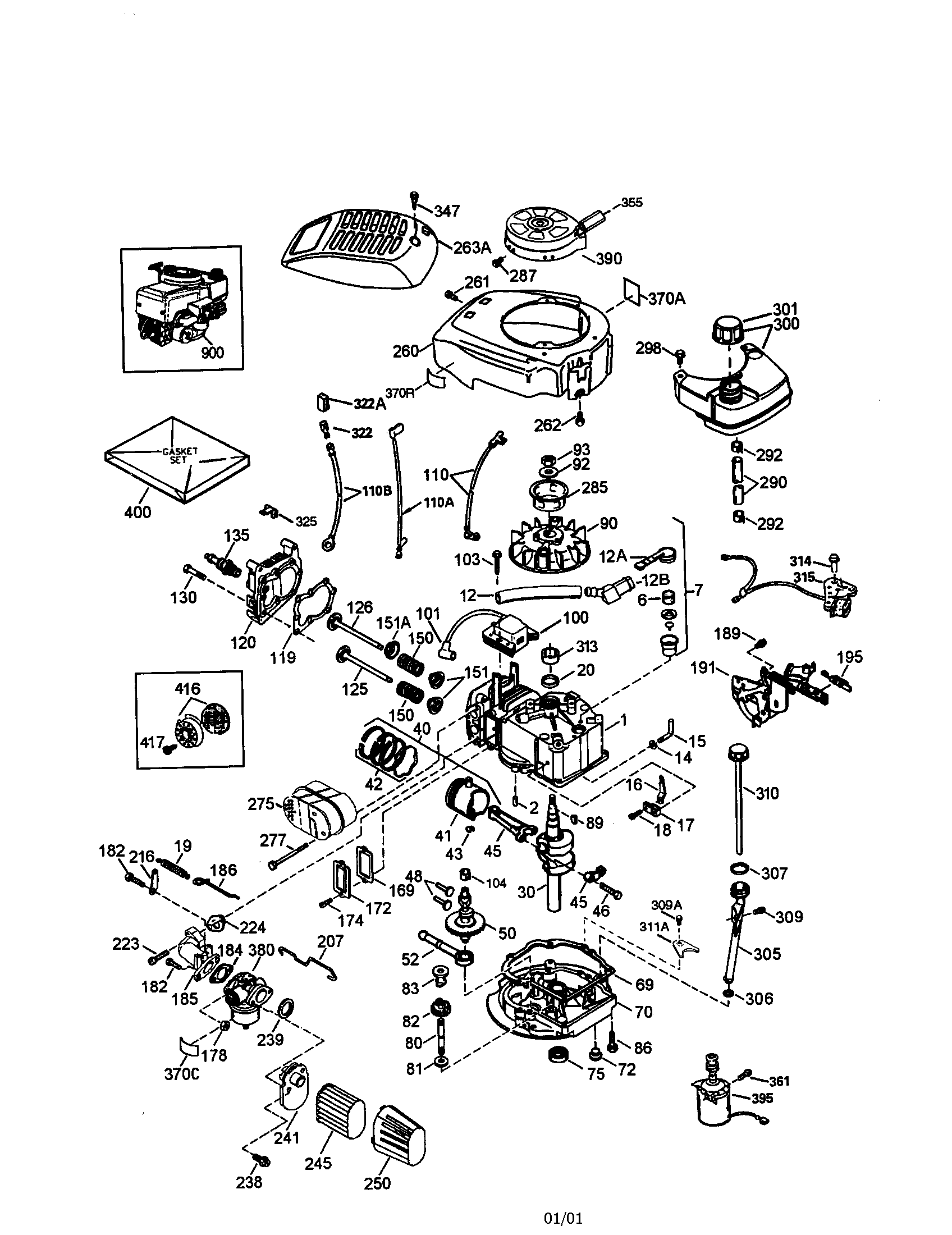 4-cycle Engine Diagram and Parts List for 143016704  Craftsman Engine