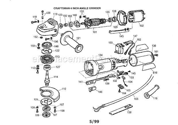 Craftsman 4" Angle Grinde... Diagram and Parts List for 900115000  Craftsman Angle Grinder