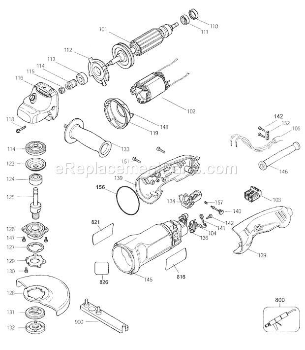 Grinder Diagram and Parts List for 90011651TY1  Craftsman Angle Grinder