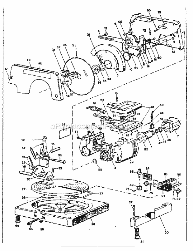 Unit Parts Diagram and Parts List for 900233550  Craftsman Miter Saw