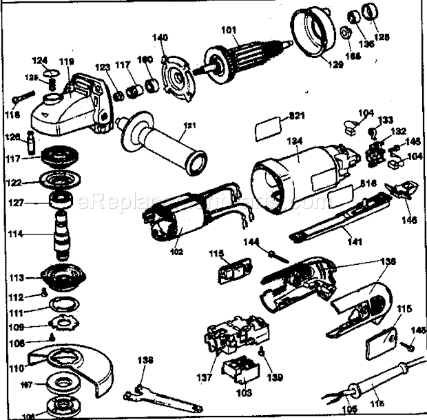 Grinder Assy Diagram and Parts List for 900264370  Craftsman Angle Grinder