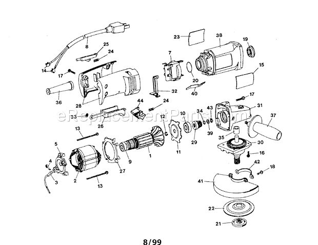 Craftsman 4 1/2" Angle Gr... Diagram and Parts List for 900277230  Craftsman Angle Grinder