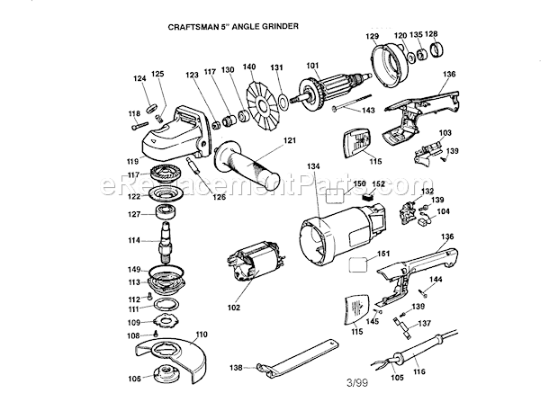 Craftsman 5" Angle Grinde... Diagram and Parts List for 900277240  Craftsman Angle Grinder