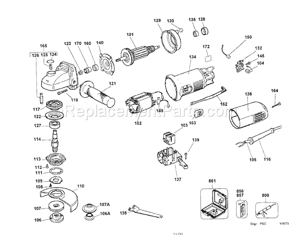 Craftsman 4 1/2" Angle Gr... Diagram and Parts List for 900277421  Craftsman Angle Grinder