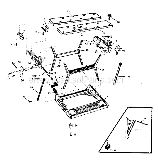 Unit Parts Diagram and Parts List for 900288970  Craftsman Workbench