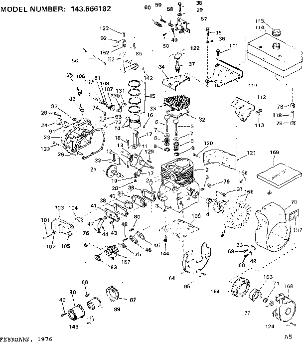 Replacement Parts Diagram and Parts List for 143666182  Craftsman Engine