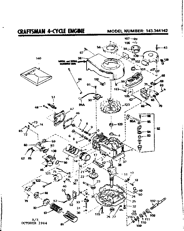 Replacement Parts Diagram and Parts List for 143344142  Craftsman Engine