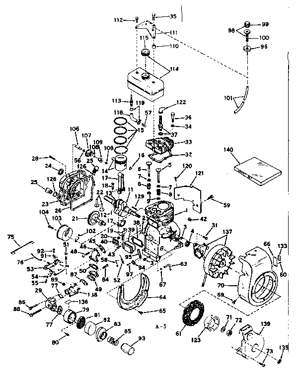 Basic Engine Diagram and Parts List for 143571002  Craftsman Engine