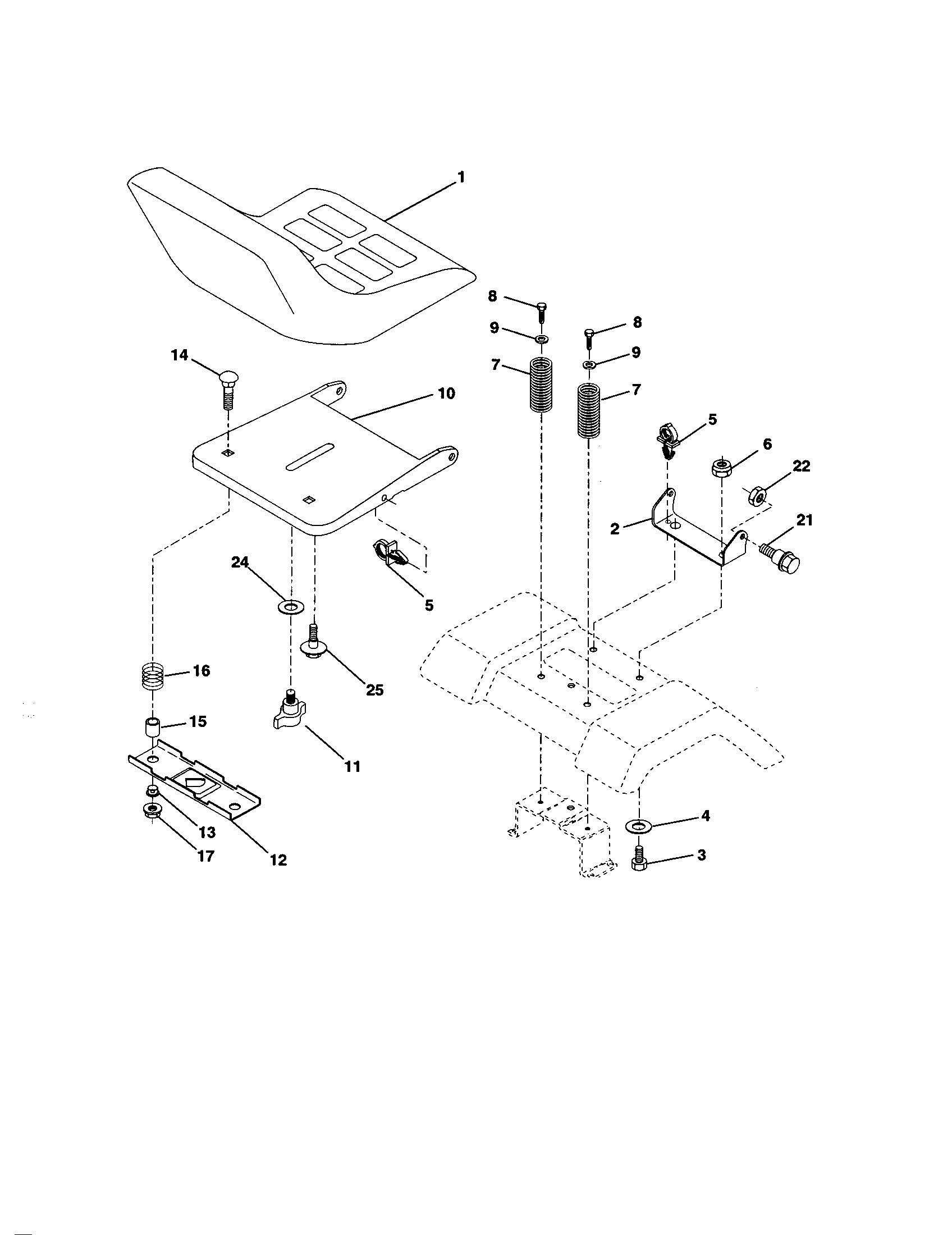 Seat Assembly Diagram and Parts List for 917259070  Craftsman Lawn Tractor