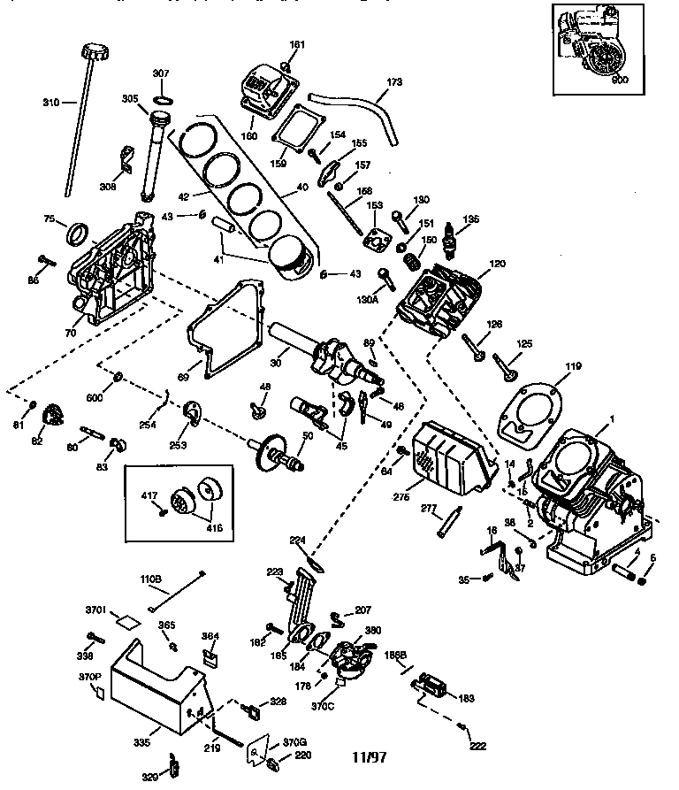 Basic Engine Diagram and Parts List for 143985505  Craftsman Engine