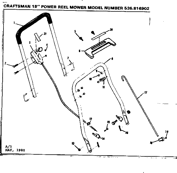 Handle Assembly Diagram and Parts List for 536816902  Craftsman Lawn Mower
