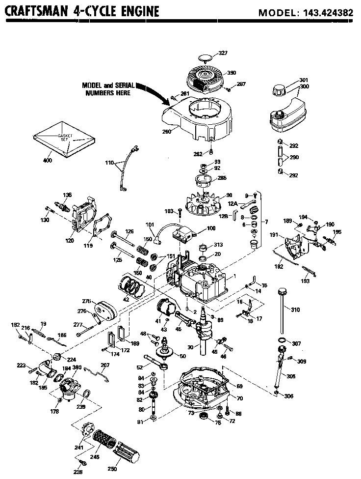 Replacement Parts Diagram and Parts List for 143424382  Craftsman Engine