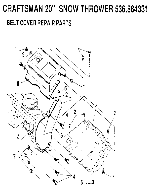 Belt Cover Diagram and Parts List for 536884331  Craftsman Snow Blower
