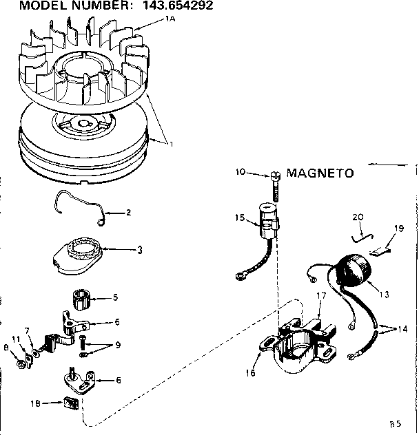 Magneto Diagram and Parts List for 143654292  Craftsman Engine