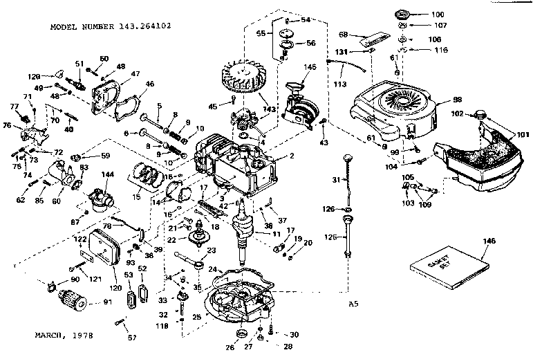 Replacement Parts Diagram and Parts List for 143264102  Craftsman Engine