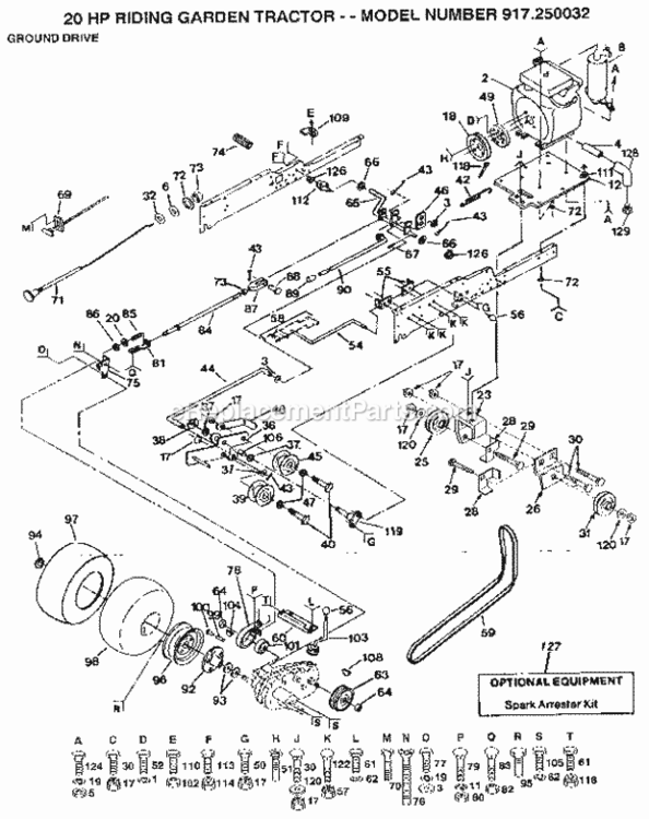 Page C Diagram and Parts List for 917250032  Craftsman Lawn Tractor