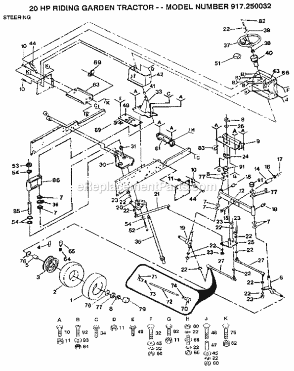 Page D Diagram and Parts List for 917250032  Craftsman Lawn Tractor