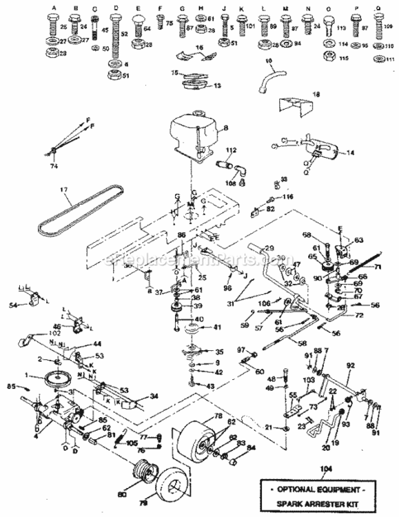 Page C Diagram and Parts List for 917250040  Craftsman Lawn Tractor