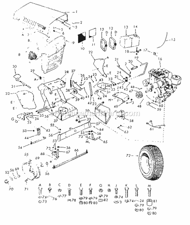 Page A Diagram and Parts List for 91725040  Craftsman Lawn Tractor