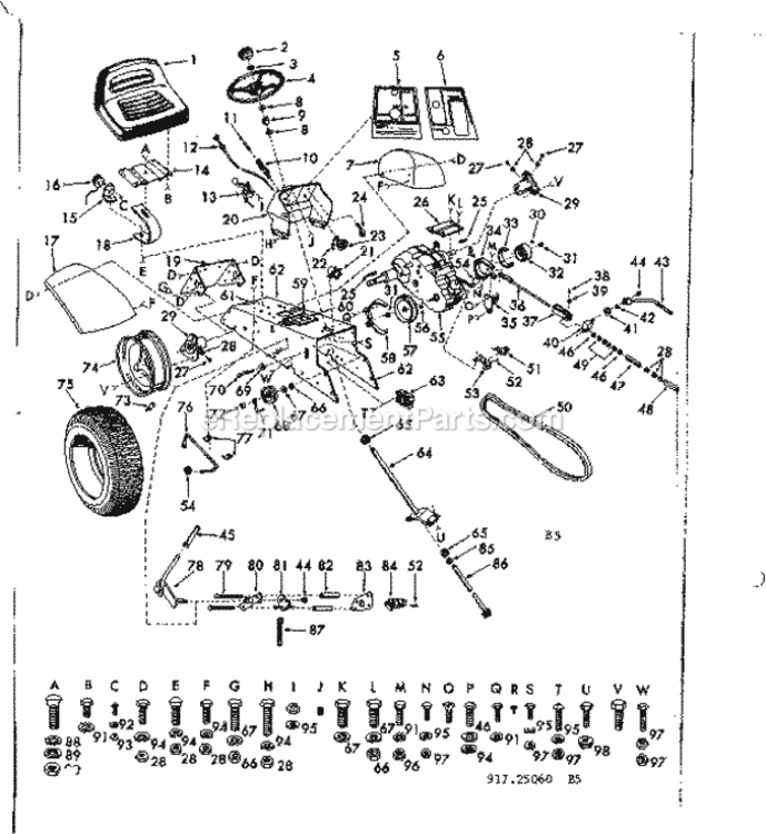 Page B Diagram and Parts List for 91725060  Craftsman Lawn Tractor