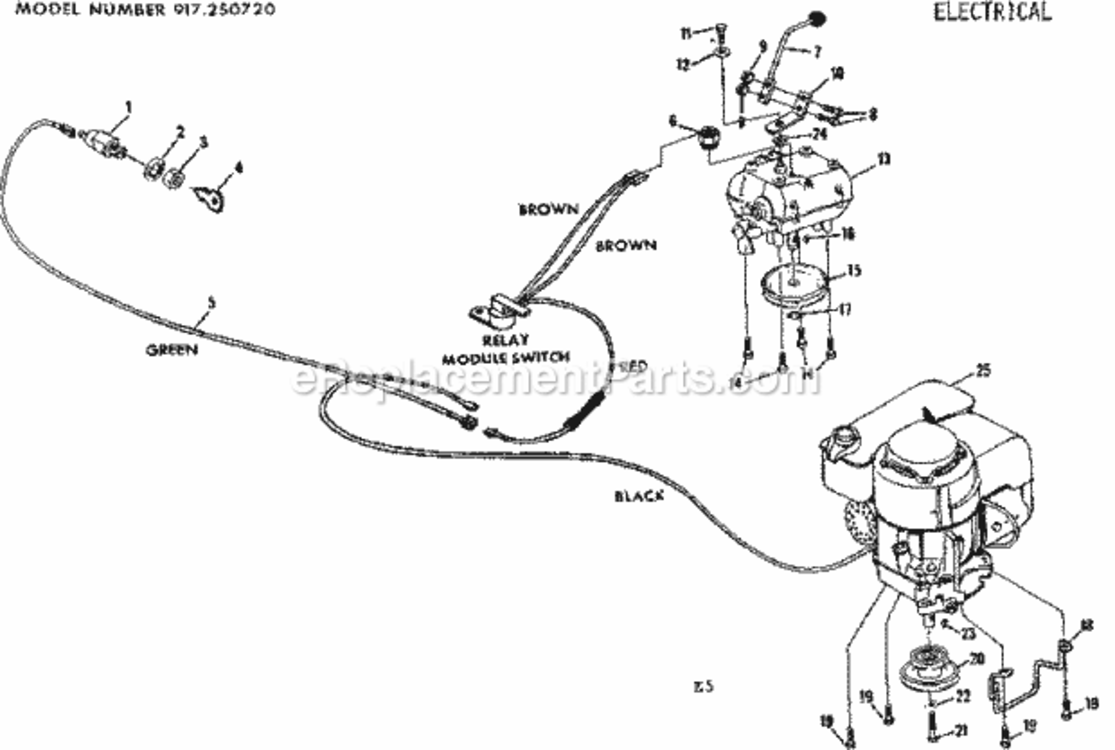 Page E Diagram and Parts List for 917250720  Craftsman Lawn Tractor