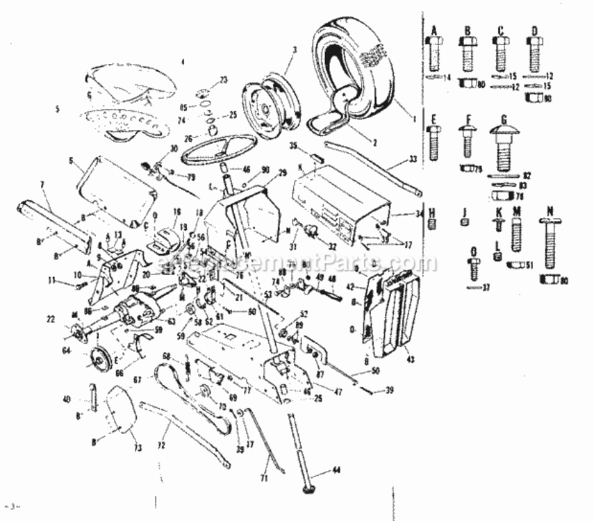 Page B Diagram and Parts List for 91725090  Craftsman Lawn Tractor