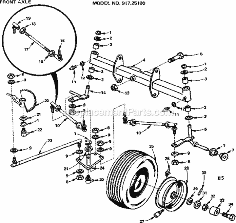 Page E Diagram and Parts List for 91725180  Craftsman Lawn Tractor