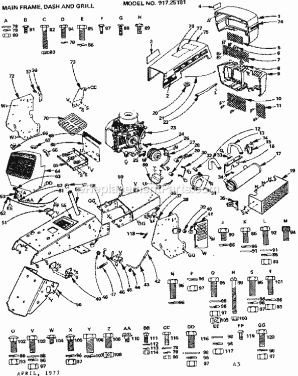 Page A Diagram and Parts List for 91725181  Craftsman Lawn Tractor