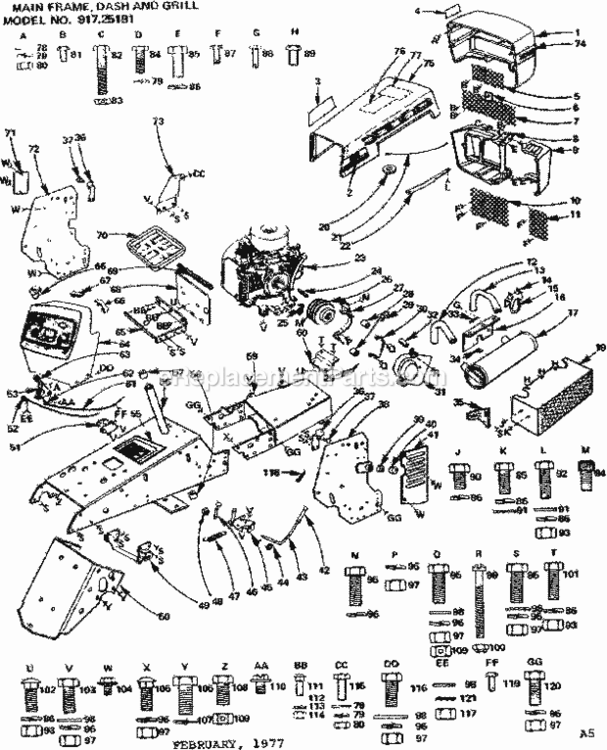 Page A Diagram and Parts List for 91725191  Craftsman Lawn Tractor