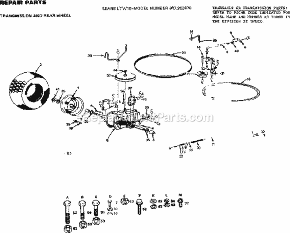 Page E Diagram and Parts List for 917252670  Craftsman Lawn Tractor