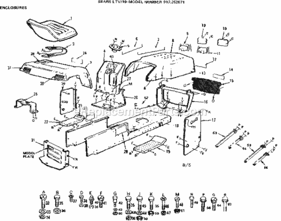 Page B Diagram and Parts List for 917252671  Craftsman Lawn Tractor