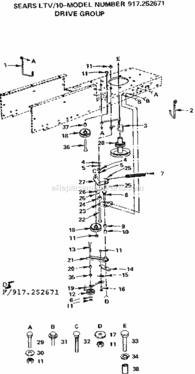 Page D Diagram and Parts List for 917252671  Craftsman Lawn Tractor