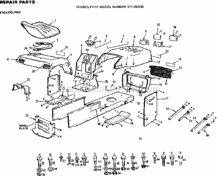 Page B Diagram and Parts List for 917252680  Craftsman Lawn Tractor
