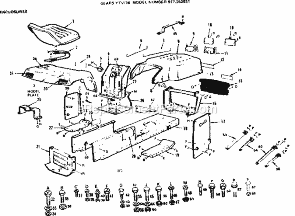 Page B Diagram and Parts List for 917252931  Craftsman Lawn Tractor