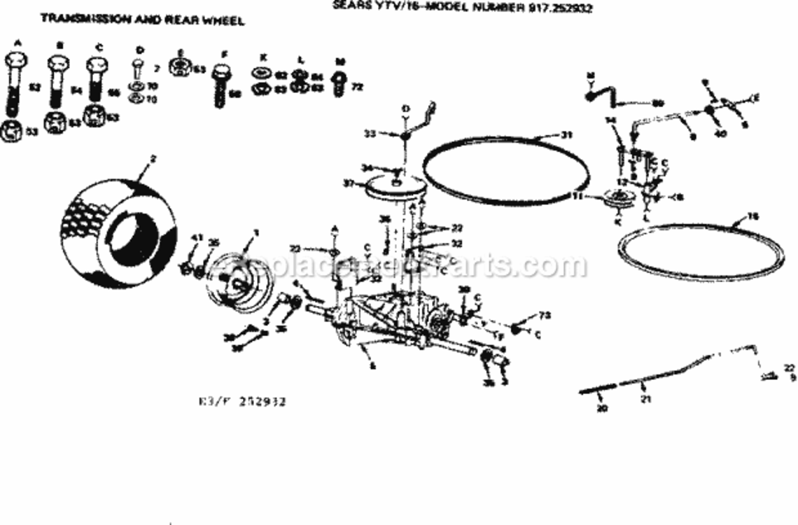 Page E Diagram and Parts List for 917252932  Craftsman Lawn Tractor