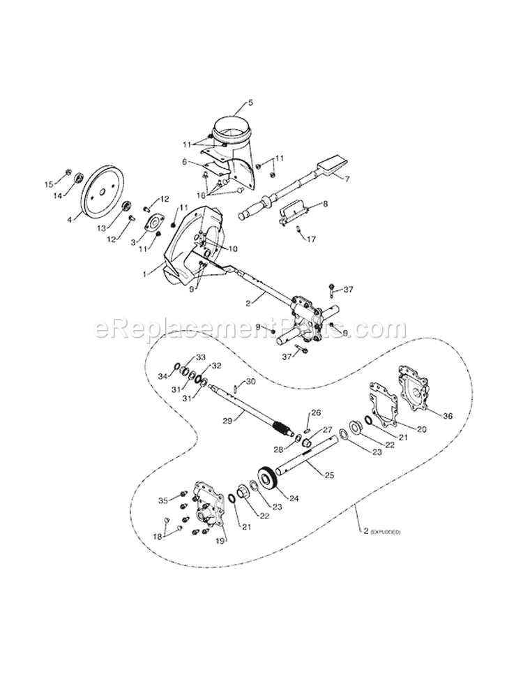 Impeller/Gear Box Diagram and Parts List for 917253571  Craftsman Snow Blower