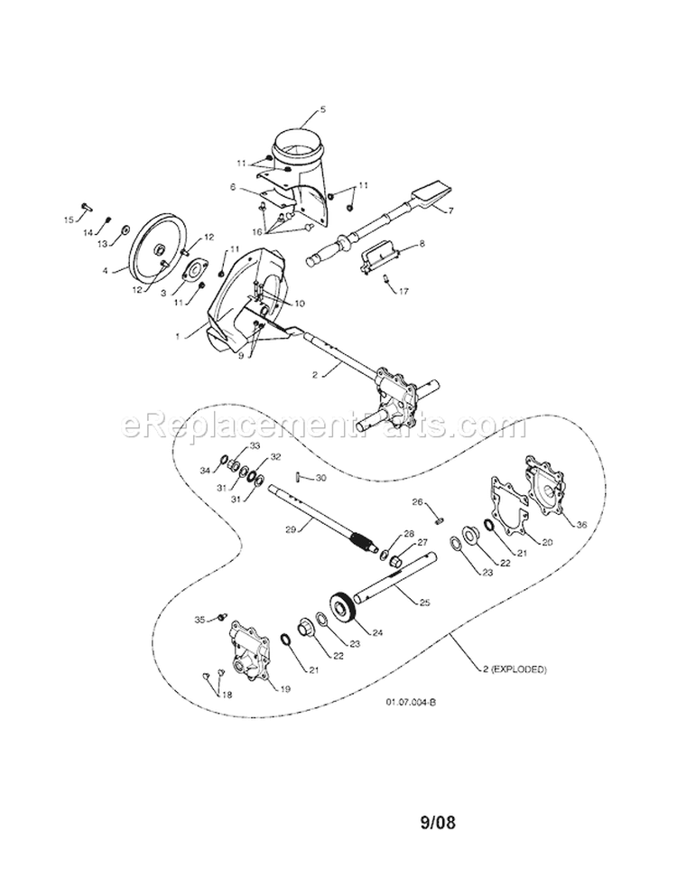 Impeller / Gearbox Diagram and Parts List for 917253580  Craftsman Snow Blower