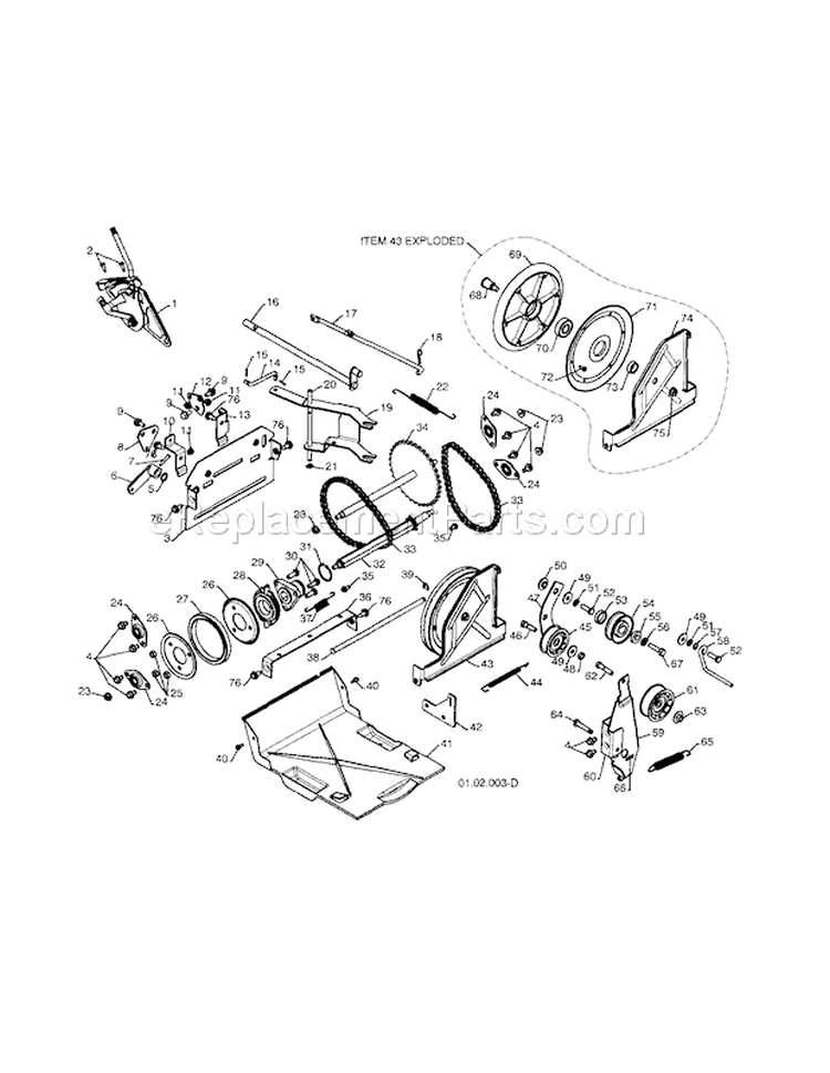 Drive Diagram and Parts List for 917253580  Craftsman Snow Blower