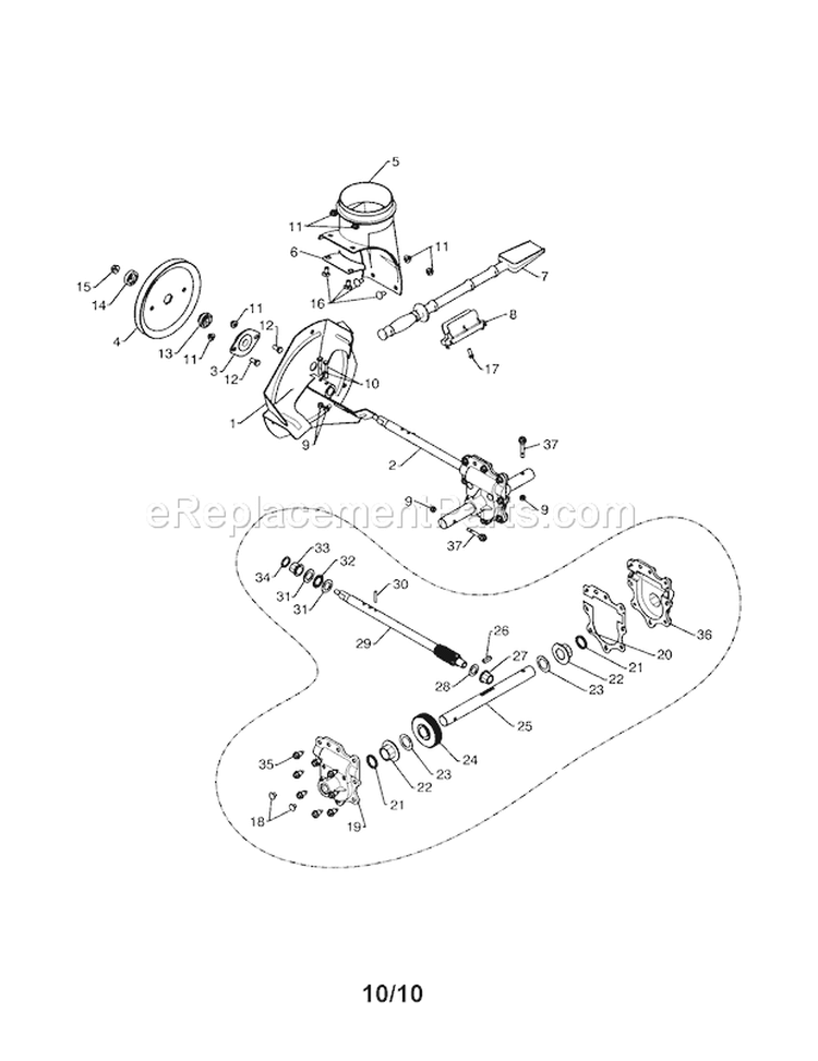 Impeller & Gearbox Diagram and Parts List for 917253581  Craftsman Snow Blower