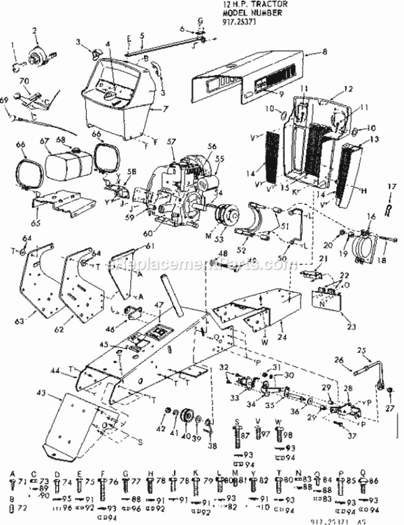 Page A Diagram and Parts List for 91725371  Craftsman Lawn Tractor