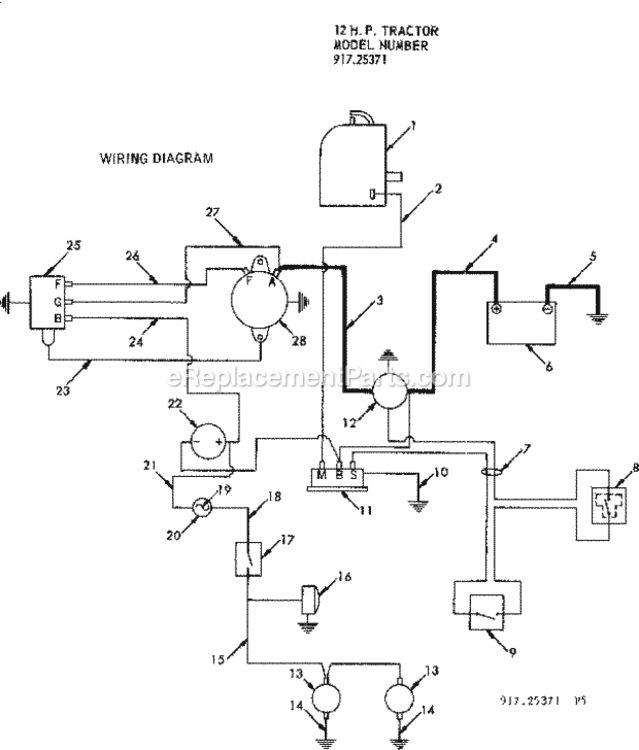 Page F Diagram and Parts List for 91725371  Craftsman Lawn Tractor