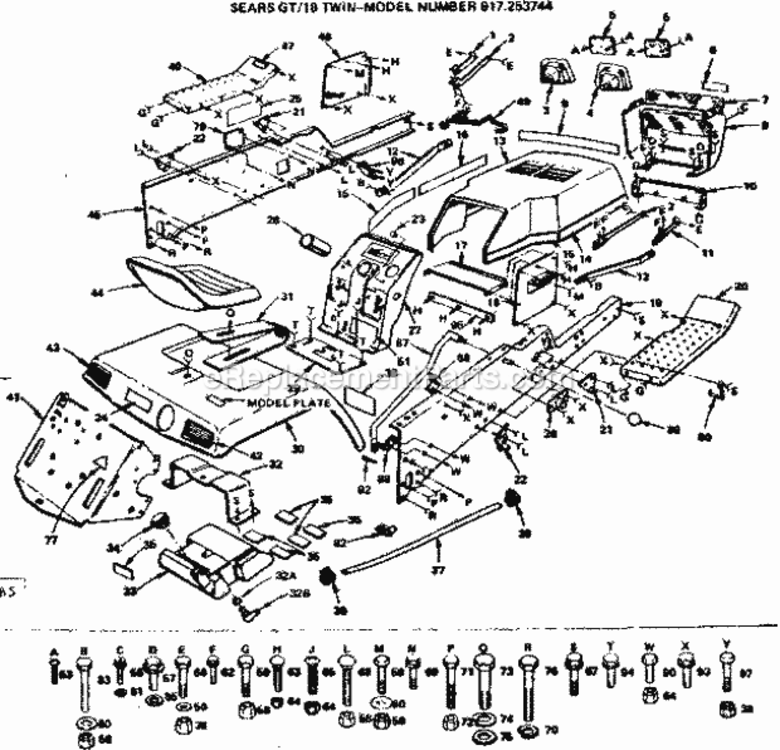 Page B Diagram and Parts List for 917253744  Craftsman Lawn Tractor