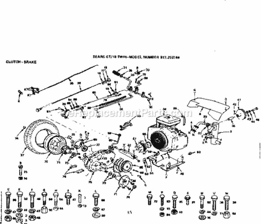 Page E Diagram and Parts List for 917253744  Craftsman Lawn Tractor