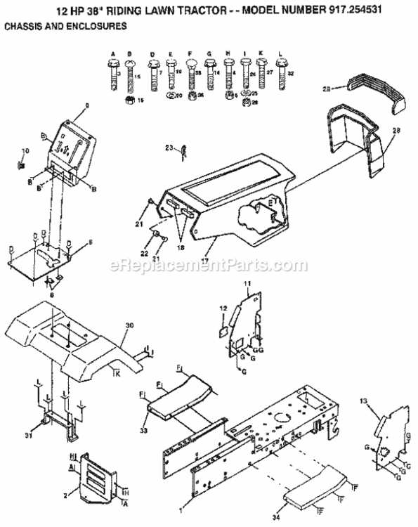 Page B Diagram and Parts List for 917254531  Craftsman Lawn Tractor