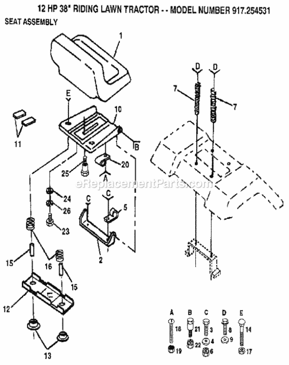 Page E Diagram and Parts List for 917254531  Craftsman Lawn Tractor