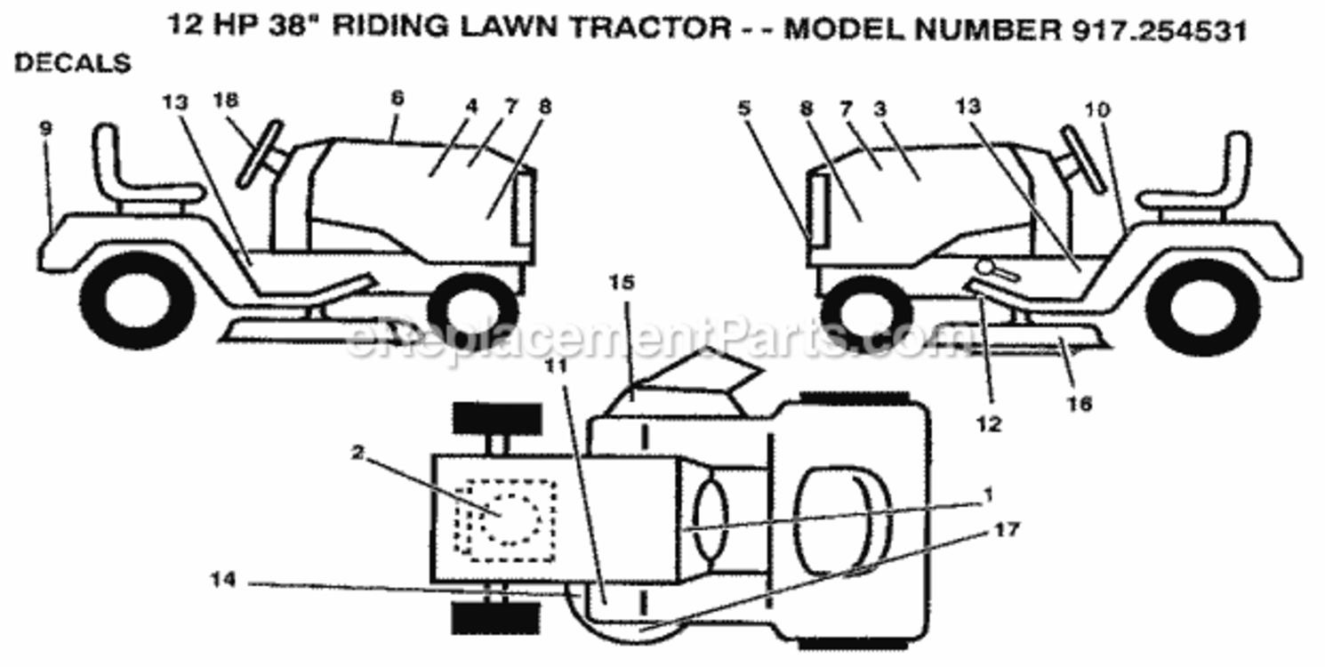 Page F Diagram and Parts List for 917254531  Craftsman Lawn Tractor