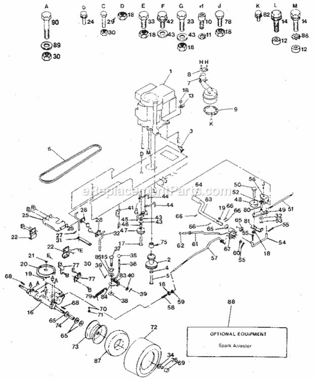 Page C Diagram and Parts List for 917254621  Craftsman Lawn Tractor