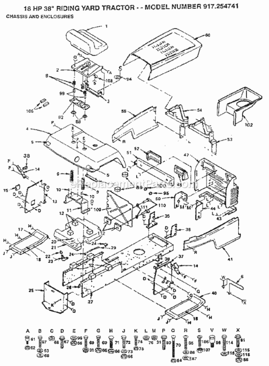 Page B Diagram and Parts List for 917254741  Craftsman Lawn Tractor