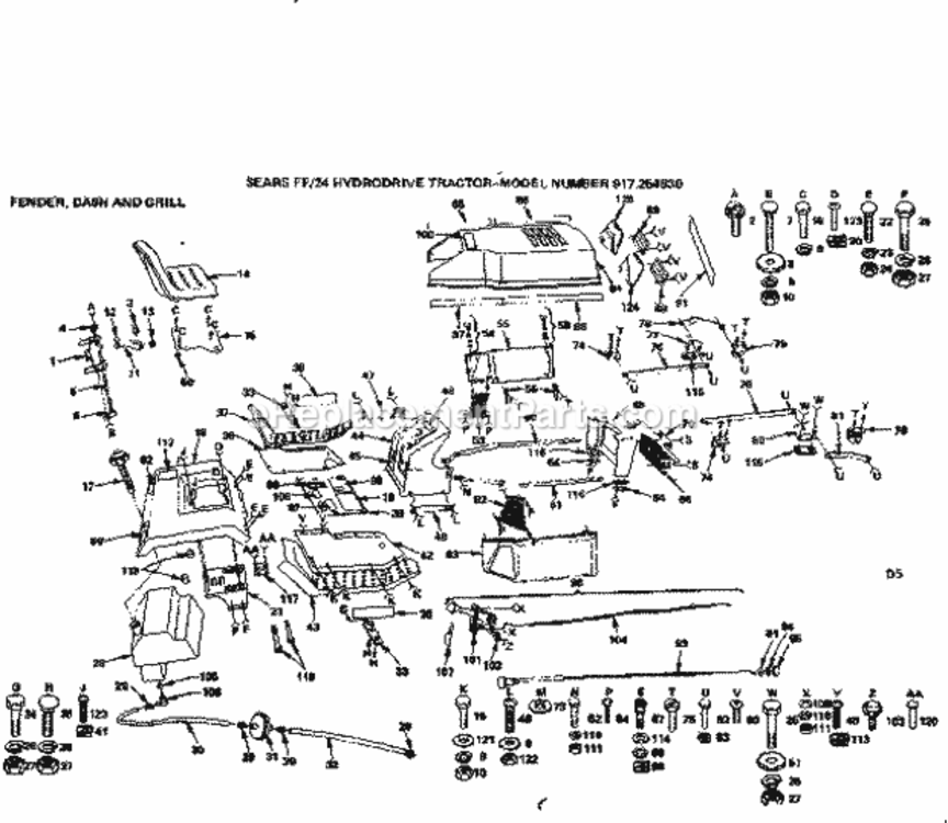Page D Diagram and Parts List for 917254830  Craftsman Lawn Tractor